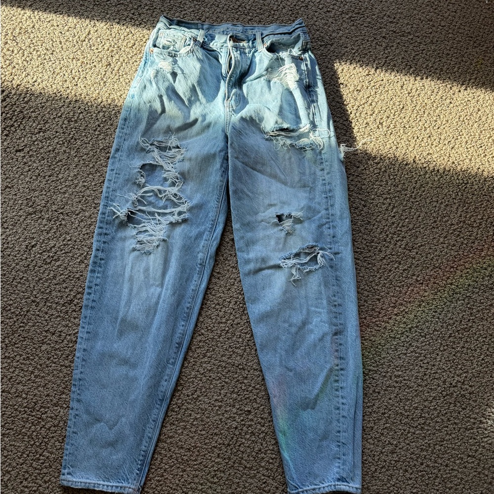 AE light blue mom jeans with rips